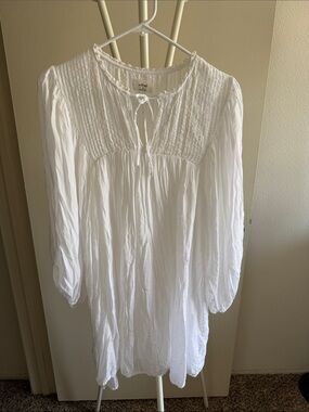 Aritzia White Long-Sleeve Pintuck Peasant Dress